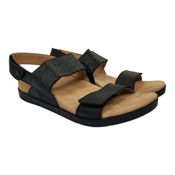 Spenco Shoes - Spenco Sanabel Women's Black Silver Faux Leather Elastic Strap Comfort Sandals 8